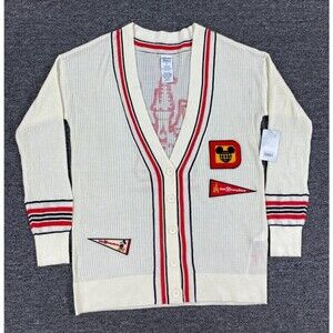 Disney Cardigan Sweater Beige Retro Varsity 50th Anniversary Vault Adult Medium
